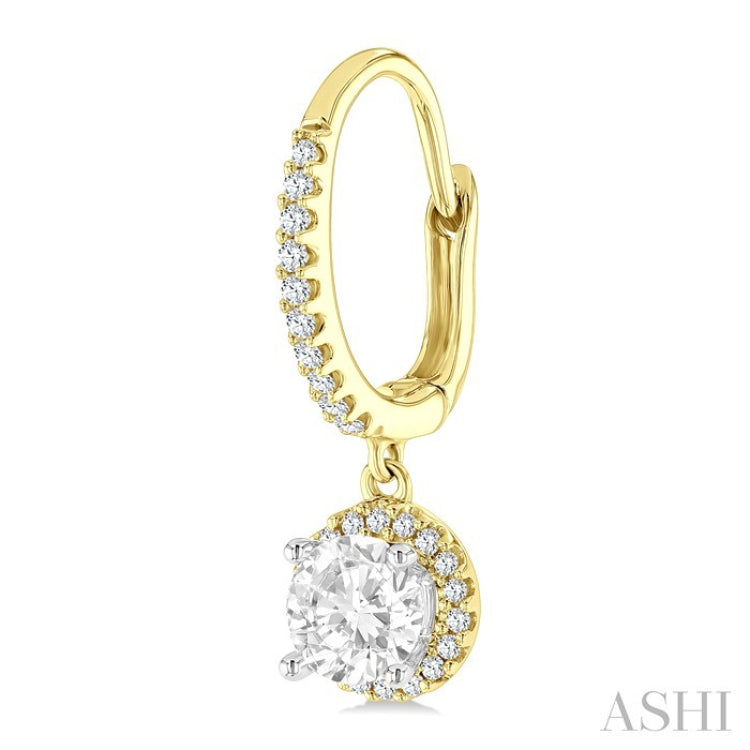 4 MM White Topaz and 1/5 Ctw Round Cut Diamond Semi-Precious Fashion Hoop Earrings in 14K Yellow and White Gold