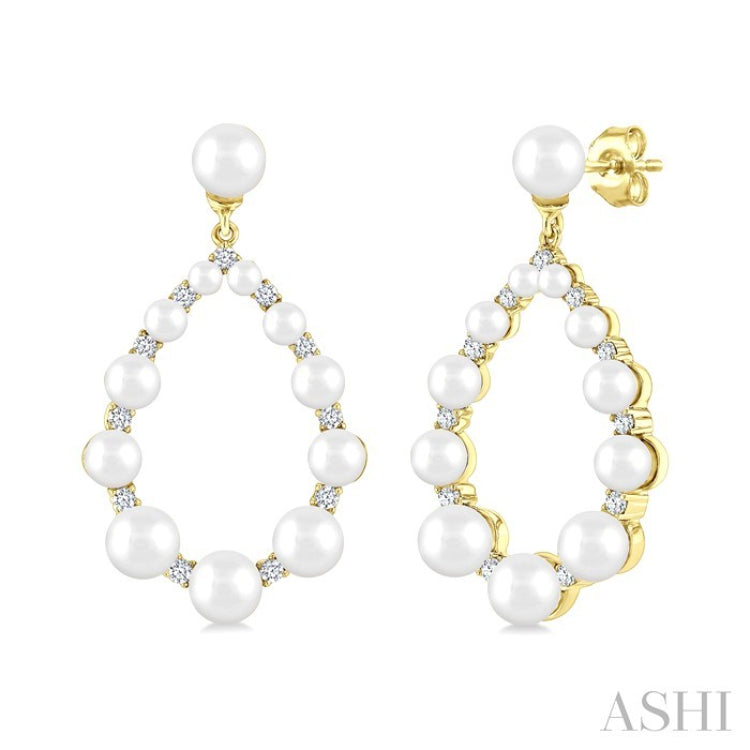 2 MM-4.5 MM Tear Drop Cultured Pearls and 1/4 Ctw Round Cut Diamond Fashion Earring in 10K Yellow Gold
