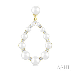 2 MM-4.5 MM Tear Drop Cultured Pearls and 1/4 Ctw Round Cut Diamond Fashion Earring in 10K Yellow Gold