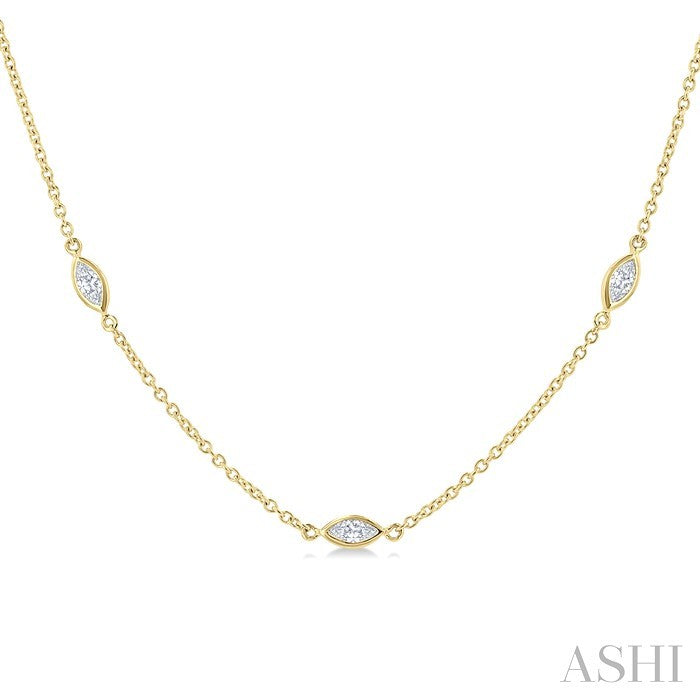 1 Ctw Marquise Cut Diamond Fashion Necklace in 14K Yellow Gold