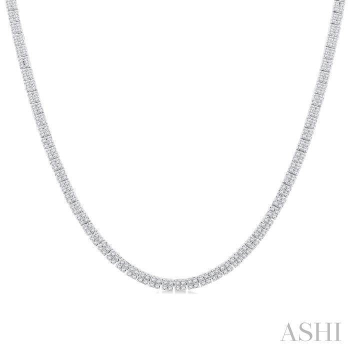 1 Ctw Double Row Round Cut Diamond Necklace in 10K White Gold