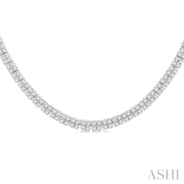 1 Ctw Double Row Round Cut Diamond Necklace in 10K White Gold