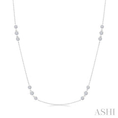 1 1/2 Ctw Three Stone Bezel Set Round Cut Diamond Station Necklace in 14K White Gold