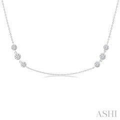 1 1/2 Ctw Three Stone Bezel Set Round Cut Diamond Station Necklace in 14K White Gold