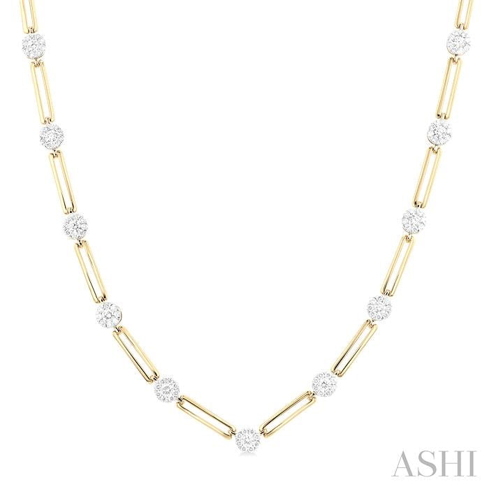 1 1/3 Ctw Lovebright Round Cut Diamond Paperclip Necklace in 14K Yellow and White Gold