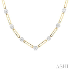 1 1/3 Ctw Lovebright Round Cut Diamond Paperclip Necklace in 14K Yellow and White Gold