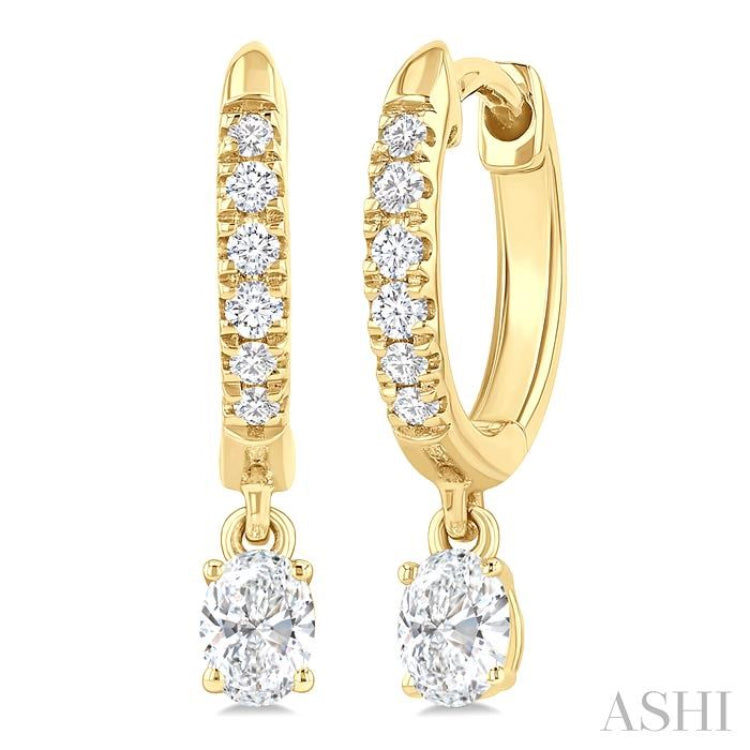 3/8 Ctw Oval Shape and Round Cut Diamond Fashion Huggie Petite Earrings in 14K Yellow Gold
