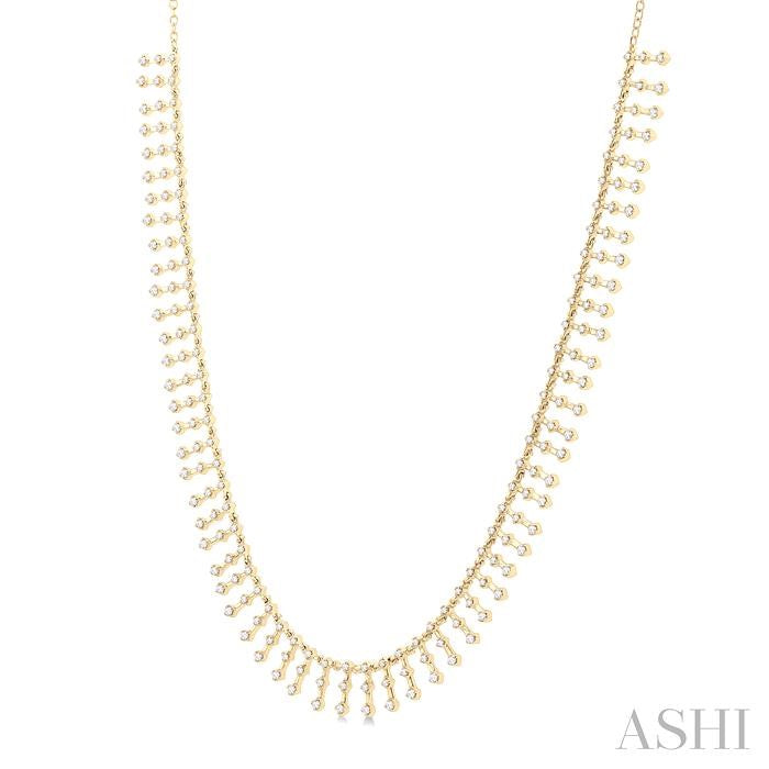 1 1/10 Ctw Spikes Shape Round Cut Diamond Fashion Necklace in 14K Yellow Gold