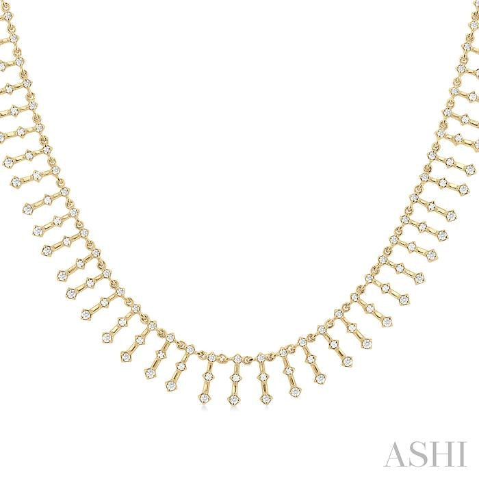 1 1/10 Ctw Spikes Shape Round Cut Diamond Fashion Necklace in 14K Yellow Gold