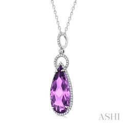 22X10 MM Pear Cut Amethyst and 1/3 Ctw Round Cut Diamond Halo Semi-Precious Pendant With Chain in 14K White Gold