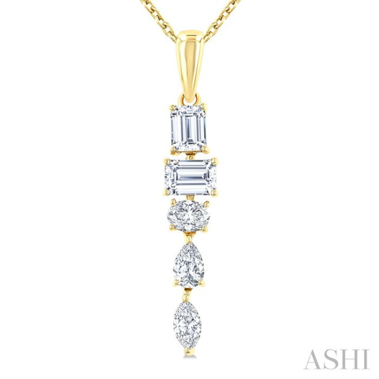 7/8 Ctw Mixed Diamond Cut Dangle Fashion Pendant With Chain in 14K Yellow Gold