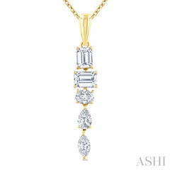 7/8 Ctw Mixed Diamond Cut Dangle Fashion Pendant With Chain in 14K Yellow Gold