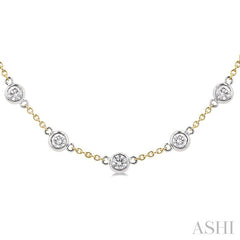 3 Ctw Bezel Set Round Cut Diamond Station Necklace in 14K Yellow and White Gold