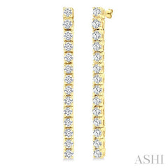 1/2 Ctw Single Line Drop Round Cut Diamond Tennis Earring in 14K Yellow Gold