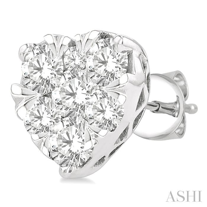 1 Ctw Heart Shape Lovebright Round Cut Diamond Stud Earring in 14K White Gold