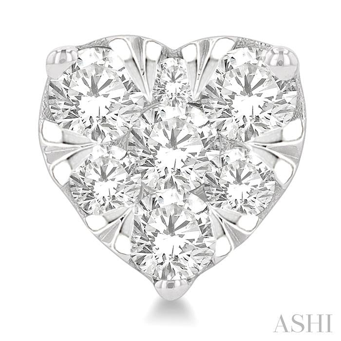 1 Ctw Heart Shape Lovebright Round Cut Diamond Stud Earring in 14K White Gold
