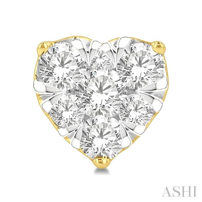 1/2 Ctw Heart Shape Lovebright Round Cut Diamond Stud Earring in 14K Yellow and White Gold