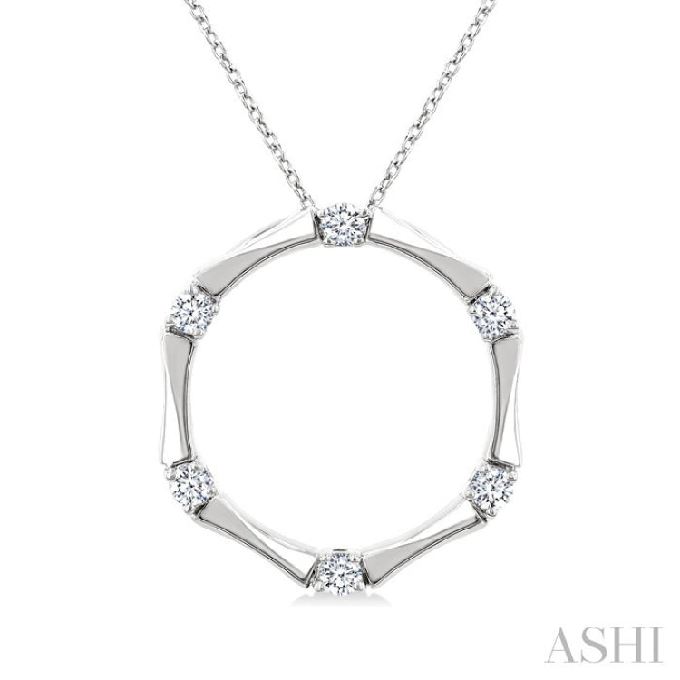 1/4 Ctw Petite Bamboo Shoot Inspired Round Cut Diamond Fashion Pendant With Chain in 14K White Gold