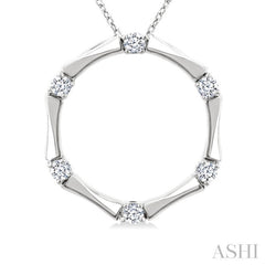 1/4 Ctw Petite Bamboo Shoot Inspired Round Cut Diamond Fashion Pendant With Chain in 14K White Gold