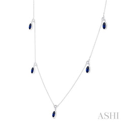 5x3 MM Oval Shape Sapphire and 1/4 Ctw Round Cut Diamonds Precious Station Necklace in 10K White Gold