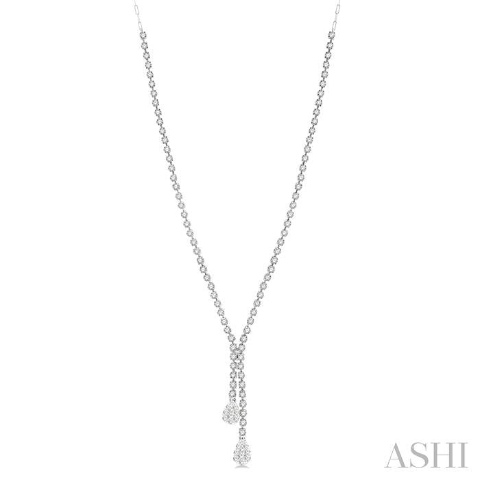 2 5/8 Ctw Lovebright Pear Shape Round Cut Diamond Fashion 'Y' Necklace in 14K White Gold