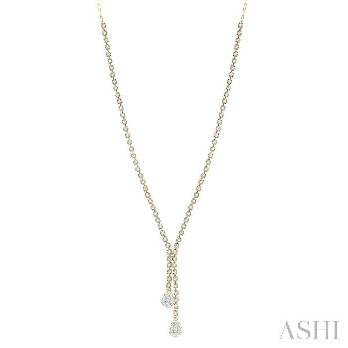 2 5/8 Ctw Lovebright Pear Shape Round Cut Diamond Fashion 'Y' Necklace in 14K Yellow & White Gold