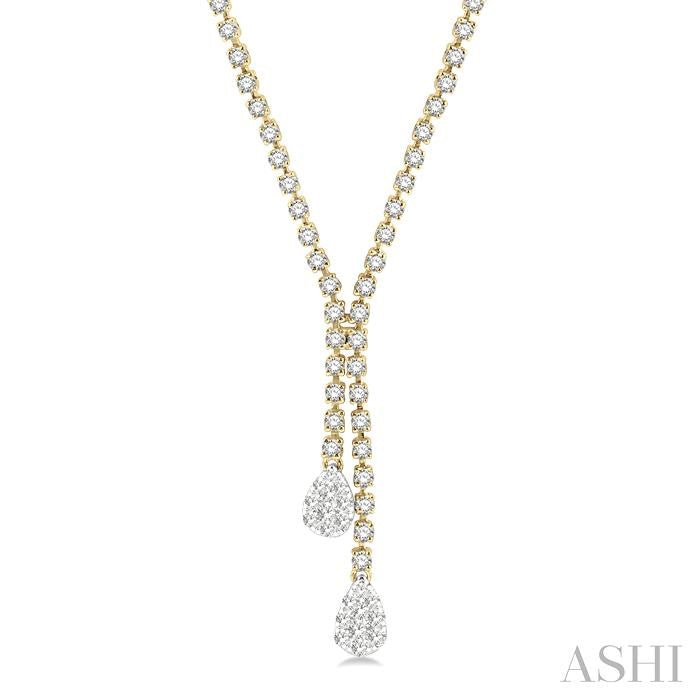 2 5/8 Ctw Lovebright Pear Shape Round Cut Diamond Fashion 'Y' Necklace in 14K Yellow & White Gold