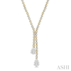 2 5/8 Ctw Lovebright Pear Shape Round Cut Diamond Fashion 'Y' Necklace in 14K Yellow & White Gold