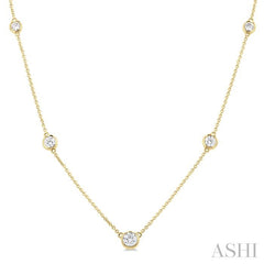3/4 Ctw Bezel Set Round Cut Diamond Station Necklace in 14K Yellow Gold