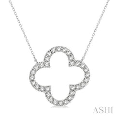 1 Ctw Clover Round Cut Diamond Pendant With Chain in 14K White Gold