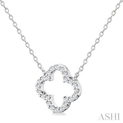 1/8 Ctw Petite Clover Round Cut Diamond Fashion Pendant With Chain in 14K White Gold
