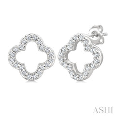 1/6 Ctw Petite Clover Round Cut Diamond Fashion Stud Earring in 10K White Gold
