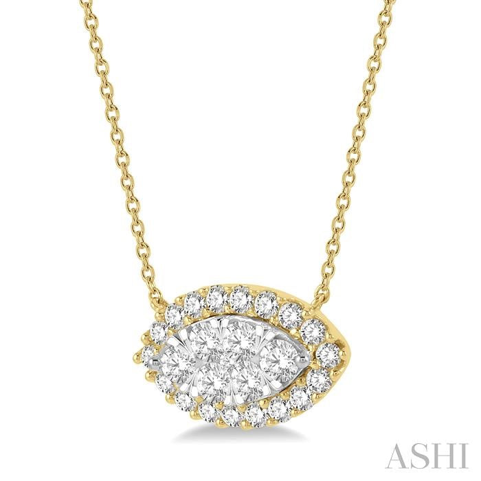 1 Ctw Marquise Shape Round Cut Diamond Lovebright Pendant With Chain in 14K Yellow & White Gold