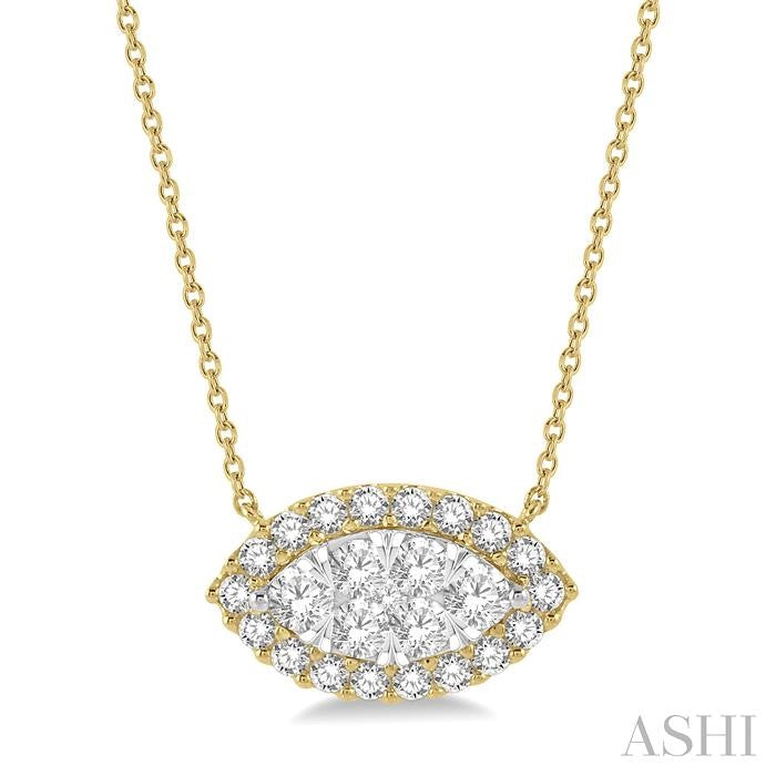 1 Ctw Marquise Shape Round Cut Diamond Lovebright Pendant With Chain in 14K Yellow & White Gold