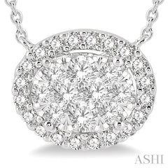 3/4 Ctw Oval Shape Round Cut Diamond Lovebright Pendant With Chain in 14K White Gold
