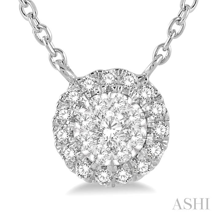 1/6 Ctw Circular Round Cut Diamond Lovebright Pendant With Chain in 14K White Gold