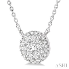 1/3 Ctw Circular Round Cut Diamond Lovebright Pendant With Chain in 14K White Gold