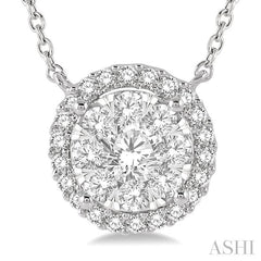 3/4 Ctw Circular Round Cut Diamond Lovebright Pendant With Chain in 14K White Gold