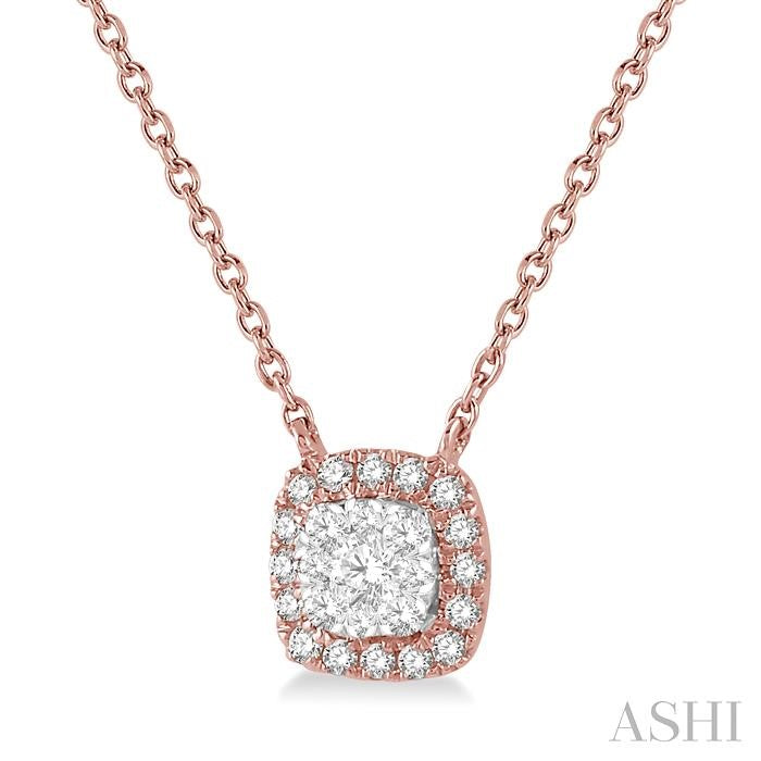 1/6 Ctw Cushion Shape Lovebright Diamond Pendant With Chain in 14K Rose and White Gold