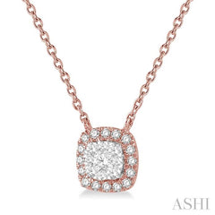 1/6 Ctw Cushion Shape Lovebright Diamond Pendant With Chain in 14K Rose and White Gold
