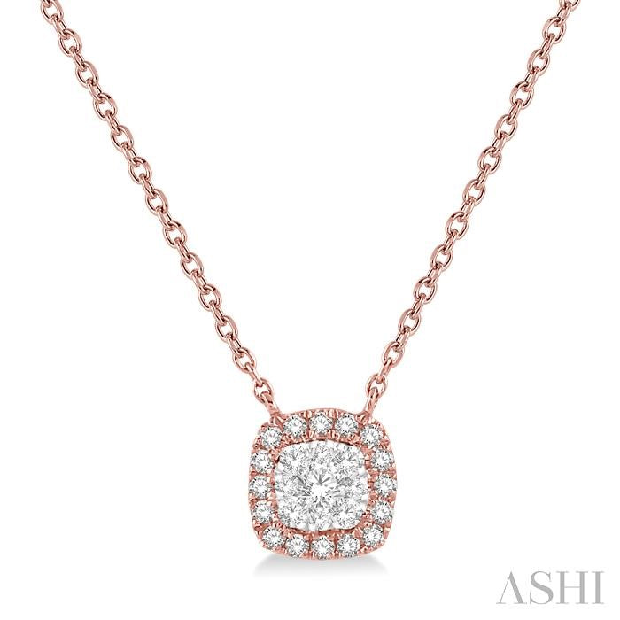 1/6 Ctw Cushion Shape Lovebright Diamond Pendant With Chain in 14K Rose and White Gold
