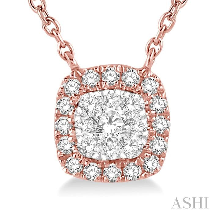 1/6 Ctw Cushion Shape Lovebright Diamond Pendant With Chain in 14K Rose and White Gold
