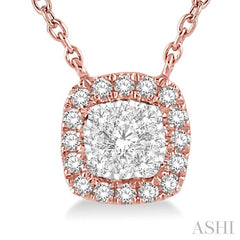 1/6 Ctw Cushion Shape Lovebright Diamond Pendant With Chain in 14K Rose and White Gold