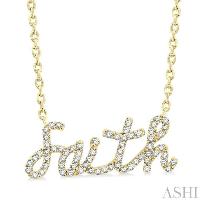1/5 Ctw 'faith' Script Name Round Cut Diamond Necklace in 10K Yellow Gold