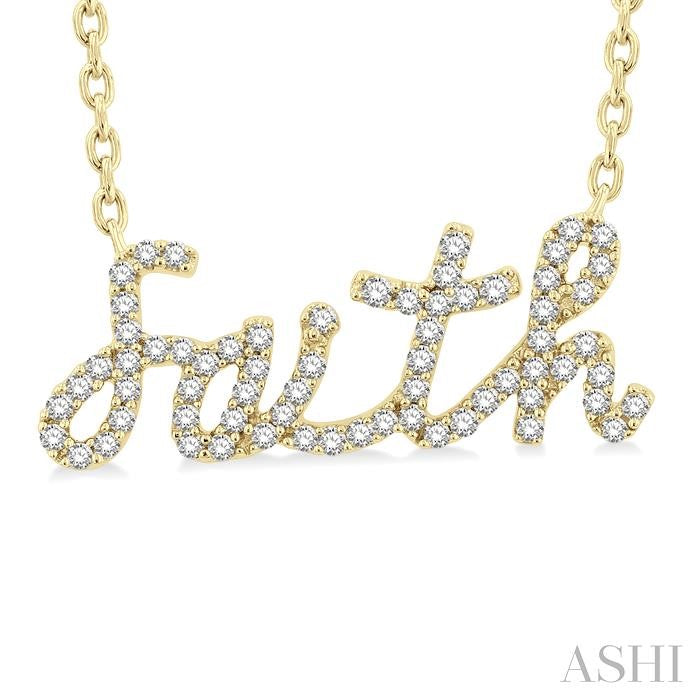 1/5 Ctw 'faith' Script Name Round Cut Diamond Necklace in 10K Yellow Gold