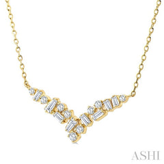 1/4 Ctw Chevron Scatter Baguette and Round Cut Diamond Fashion Necklace in 10K Yellow Gold