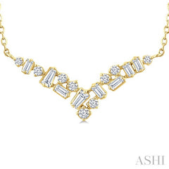 1/4 Ctw Chevron Scatter Baguette and Round Cut Diamond Fashion Necklace in 10K Yellow Gold
