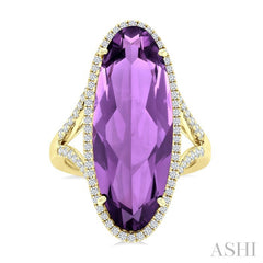 26x10 MM Oval Cut Amethyst and 1/2 Ctw Round Cut Diamond Halo Semi-Precious Ring in 14K Yellow Gold