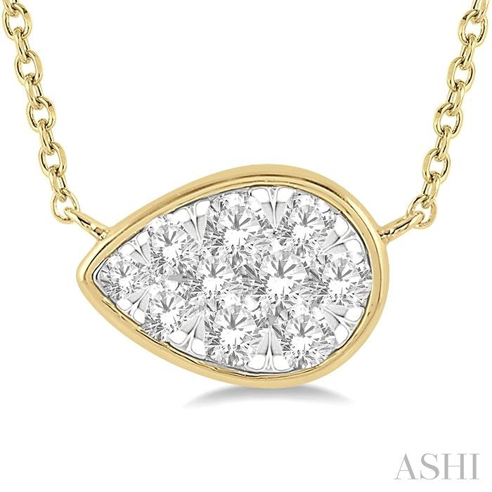 1/3 Ctw Pear Shape Lovebright Diamond Pendant With Chain in 14K Yellow and White Gold