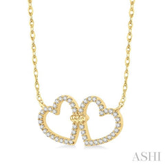 1/4 Ctw Coupled Twin Heart Round Cut Diamond Necklace in 10K Yellow Gold